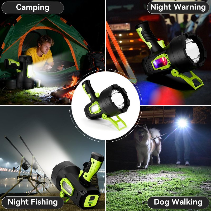 Rechargeable Spotlight，2000000 Lumens Super Bright LED SpotLights Flashlight, 10000ɱAh Spot Lights Long Runtime Waterproof ，Spot Light Outdoor Handheld with Cob Light & Foldable Tripod for Camping