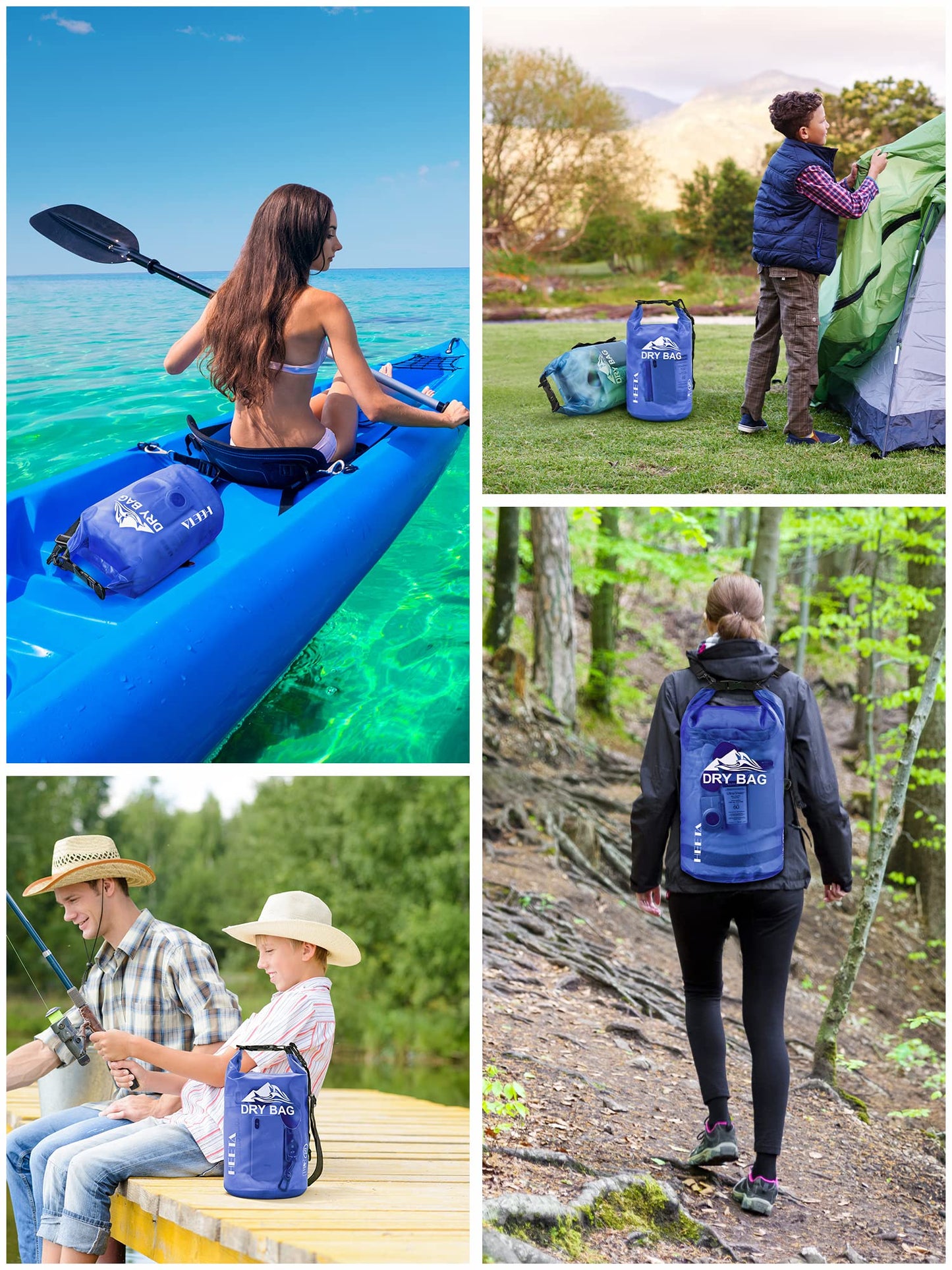 HEETA Dry Bag Waterproof for Women Men, Roll Top Lightweight Dry Storage Bag Backpack with Phone Case for Travel Swimming Boating Kayaking Paddle Board Camping Beach Accessories (Bluish Violet, 40L)