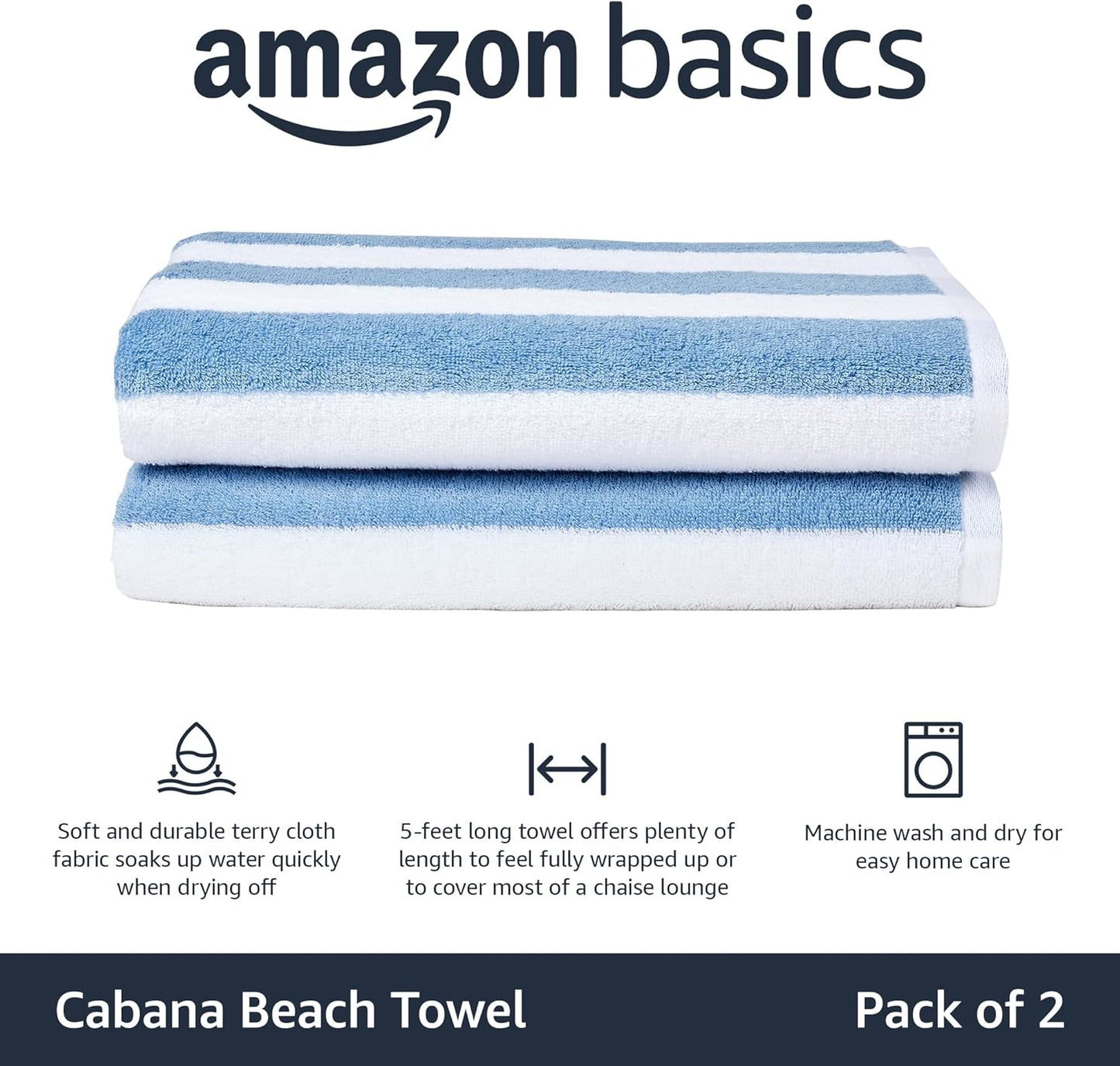 Soft & Absorbent Beach Towels - 100% Cotton Cabana Stripe | Quick Dry, Large 30" x 60", Sky Blue, 4-Pack