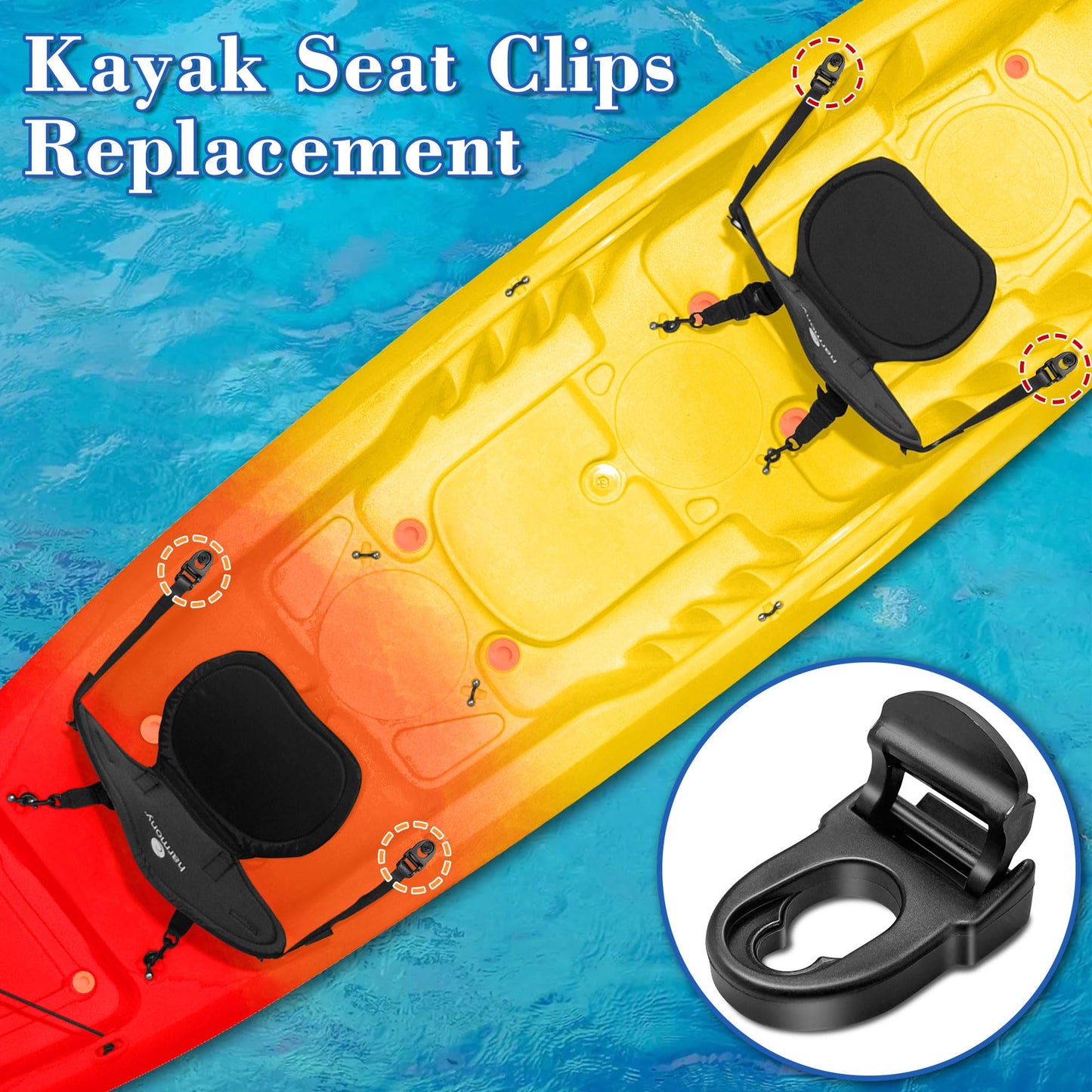 2Pcs Kayak Seat Clips Replacement & 4Pcs Straps,Kayak Seat Clip Parts Fit for Lifetime Emotional,Kayak Seat Belt Clips,Kayak Seat Repair Clip,Kayak Straps Seat Clip with Straps,Kayak Accessories