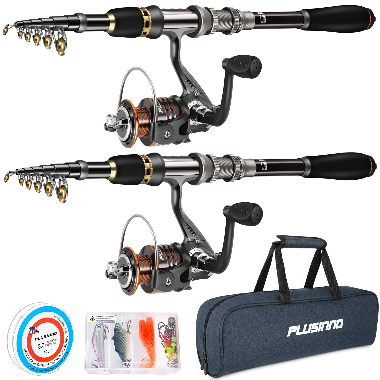 PLUSINNO Fishing Rod, Telescopic Fishing Rod and Reel Combo, Collapsible Travel Fishing Pole Rod Starter Kit, Carbon Fiber Fishing Rods and 12 +1 Bearings Steel, Fishing Gear Kit for Men Adults