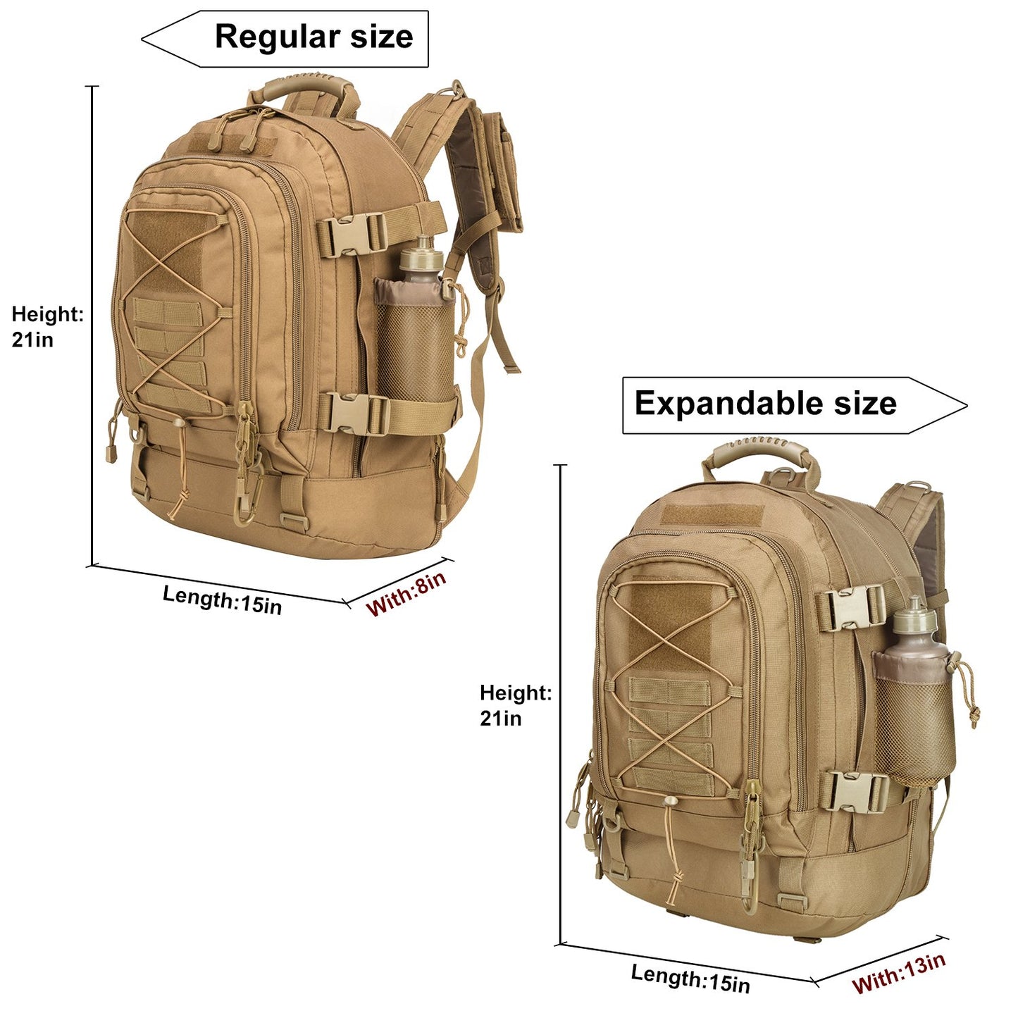 ZSearARMY Large Tactical Backpack for Men Military Backpack with DIY System for Travel, Work,Camping,Hunting,Hiking,Sports (TAN)