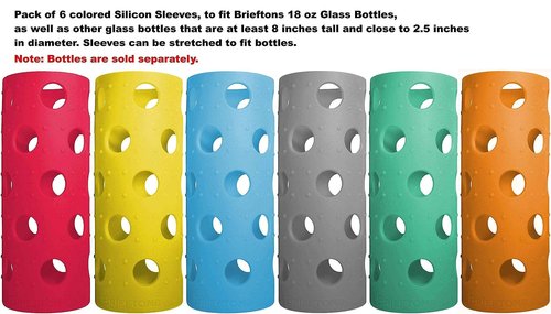 Brieftons Pack of 6 Glass Water Bottles & 6 Silicone Sleeves