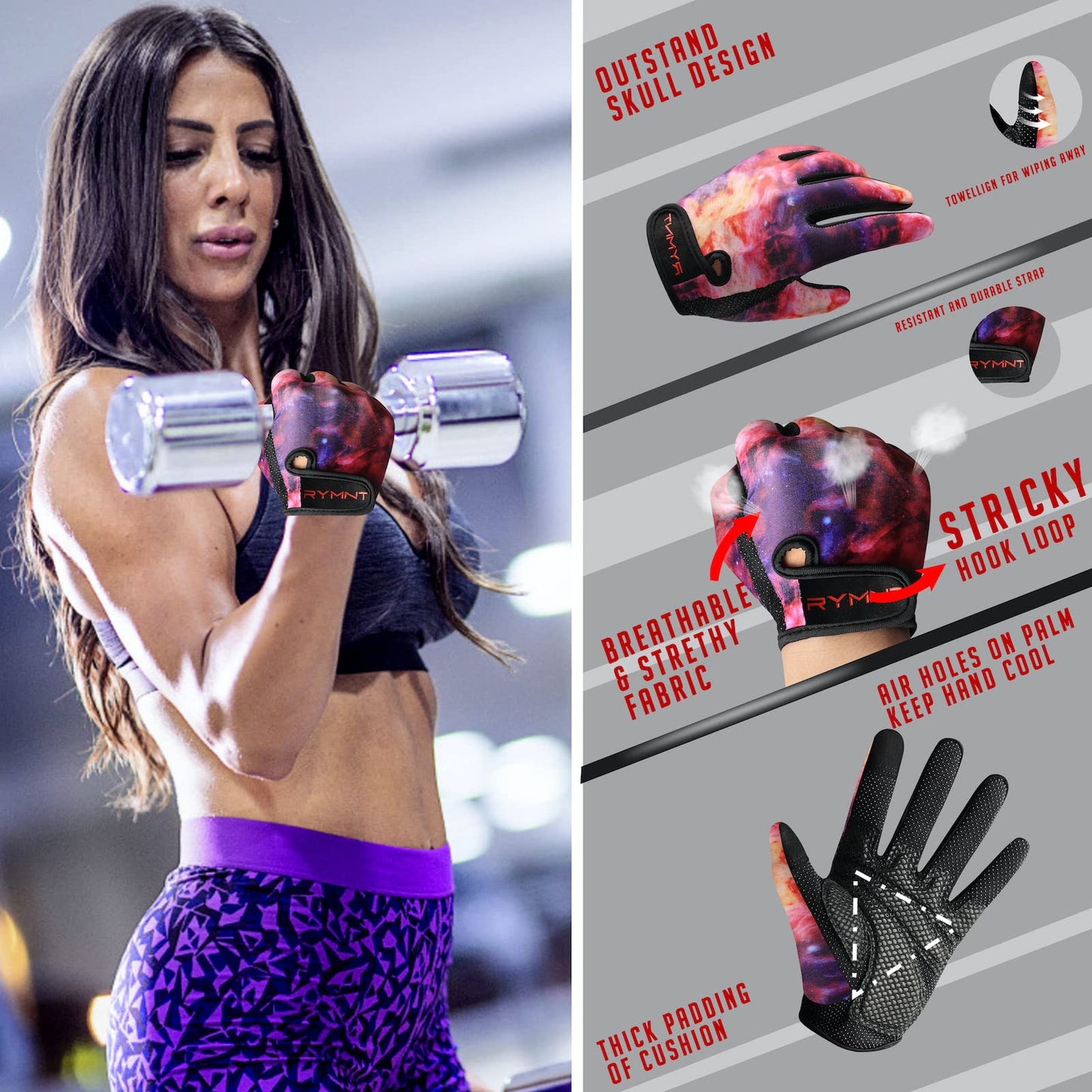 ZEROFIRE Full Finger Workout Gloves for Women Men - Weight Lifting Gloves with Full Cover Palm Protection & Extra Grip for Gym,Weightlifting,Fitness,Exercise,Training.Cycling.Galaxy-Small