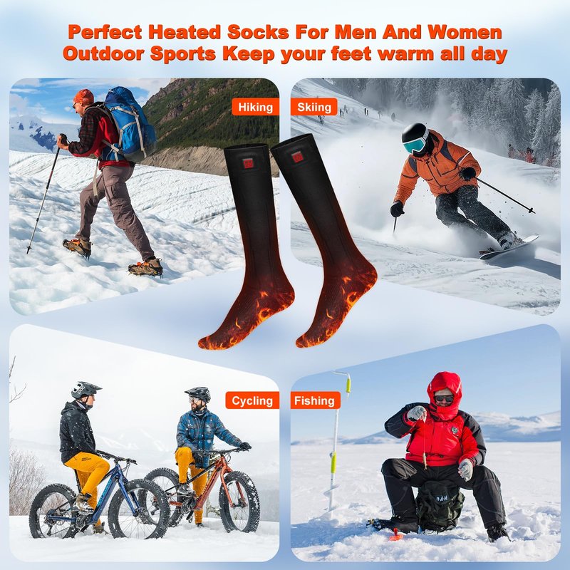 Heated Socks,7.4V 3200mAh Rechargeable Electric Socks for Men Women with 3 Heating Levels, Thermal Socks with Button Control for Ski Hunting Cycling Camping Hiking(Black)