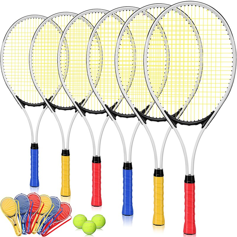 Motionchic 6 Pcs Tennis Rackets for Adult Recreational 6 Players 27'' Tennis Racket Set with 3 Balls Lightweight Tennis Rackets for Tennis Training Beginner with Overgrip and Bag(Red)