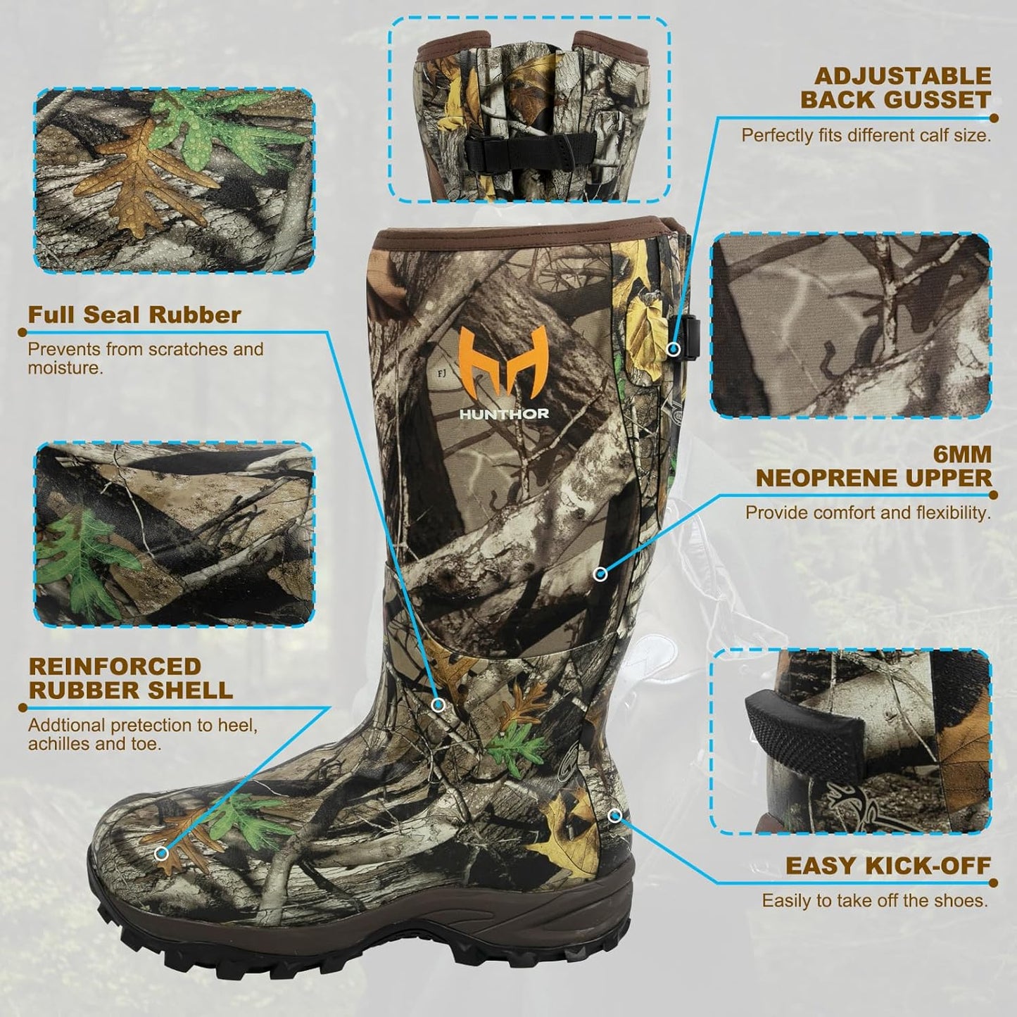 Waterproof Hunting Boots for Men - Insulated 6mm Neoprene Rubber | Next Camo, Size 7-14