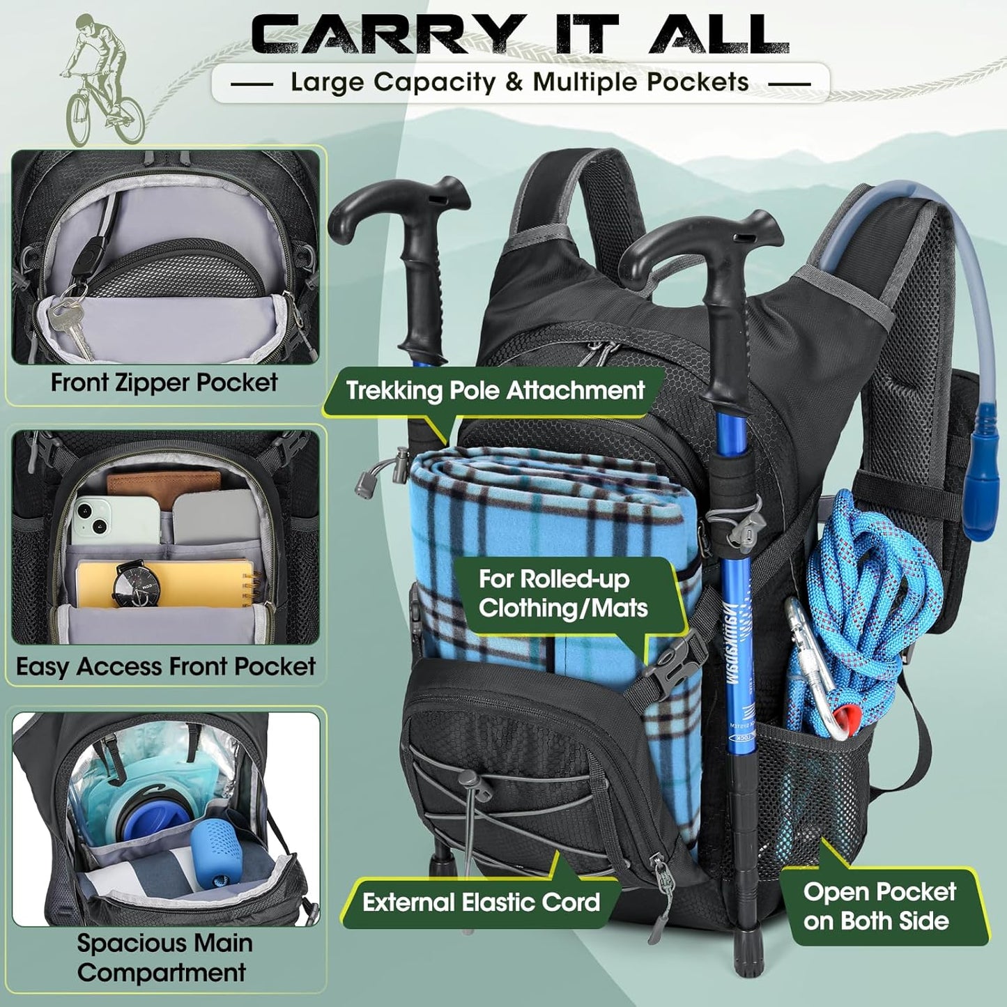 Hydration Backpack - 18L Lightweight Insulated Water Bladder Pack for Hiking, Running & Cycling