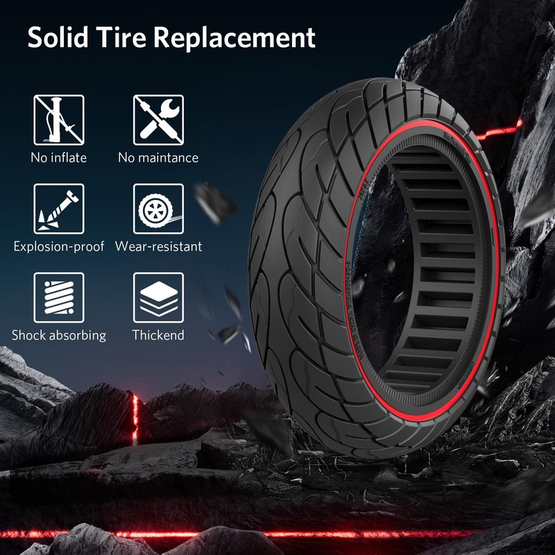 Cooryda 60/70-6.5 Scooter Tire, 10x2.50 Solid Scooter Tire 10 inch Electric Rubber Tubeless Scooter Wheels for Ninebot G30 Max/G30D 10x2.5 Front or Rear Replacement Solid Tires 2pc Red