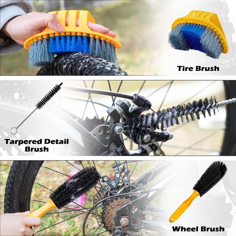 focopot Bike Chain Cleaner Kit with Bicycle Cleaner(25 oz),Degreaser(10 oz),Oil Lubricant(2 oz),Cleaning Brush Tool,Bike Chain Cleaning kit to Clean and Lube Mountain/Road/MT/E Bike