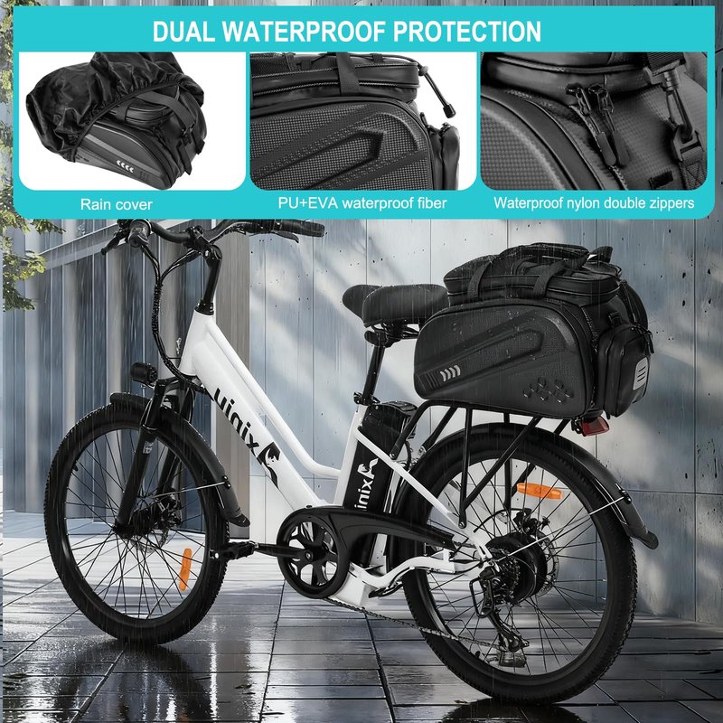 Axiniu 40L Capacity Rear Bike Rack Bag, Hard Shell Bike Rack Bag, Bikes Trunk Bags, Ebike Battery Bags, Multifunction Large Pannier for Bicycle, Bicycle Backpack for Ebike, Travel, Commuting,Black