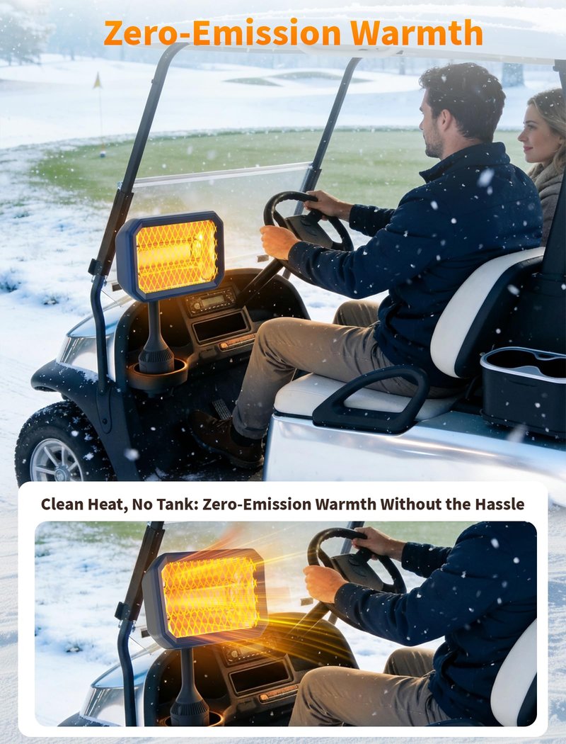 48V Electric Golf Cart Heater with Mid-Cable Quick-Disconnect, 400W Safe & Fast Silent Carbon Fiber Heating, 360° Rotatable Head, Compatible with Club Car/Yamaha/EZGO, Golf Cart Accessories, Golf Gift