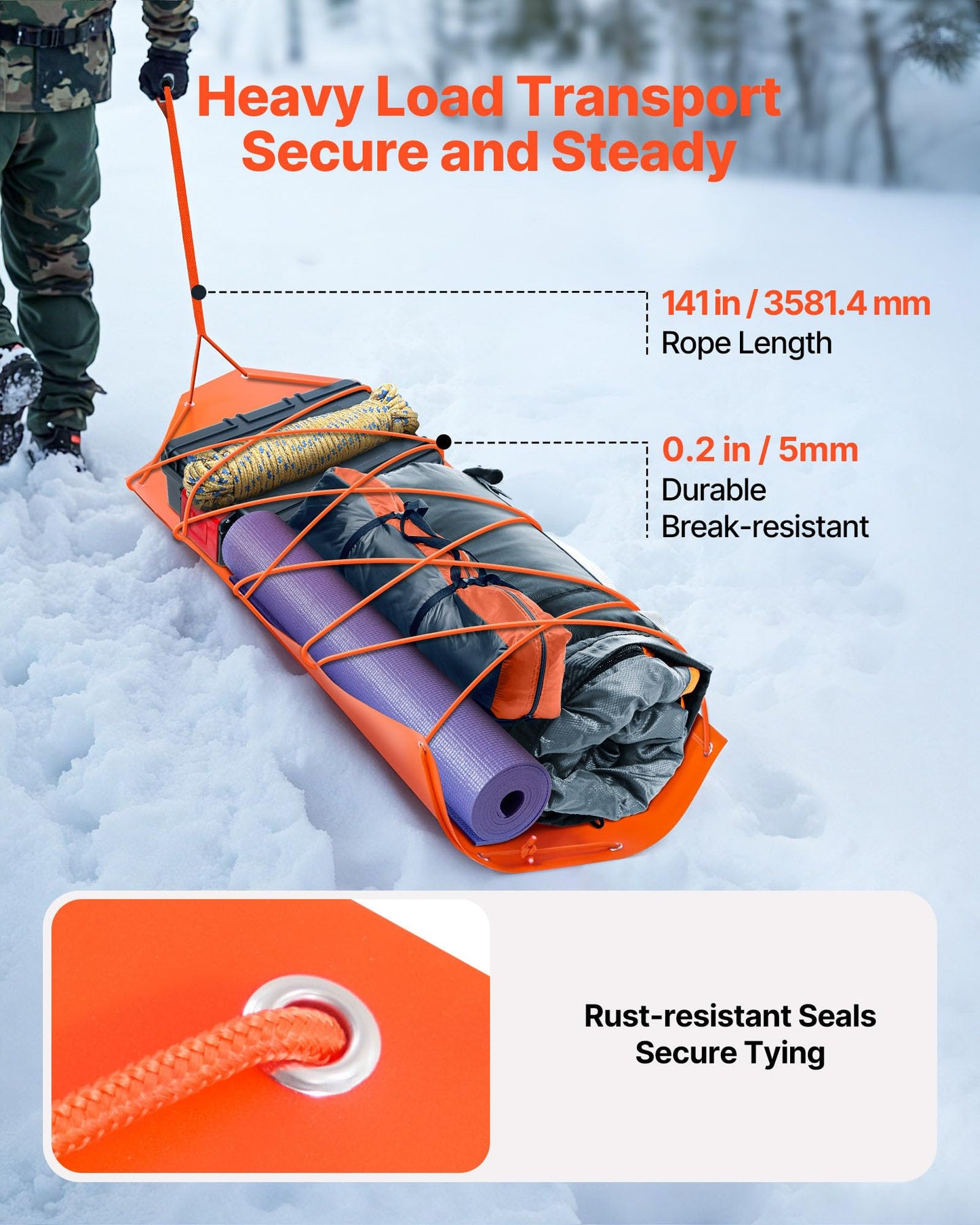 VEVOR Deer Drag Sled, 72.8 x 22.8 in, 550lbs Heavy Duty Yard Utility Sled, Tear-Resistant PE Drag Glider Mat with Ropes & Handle, Thickened Game Hauler for Firewood Ice Fishing Hauling Hunting