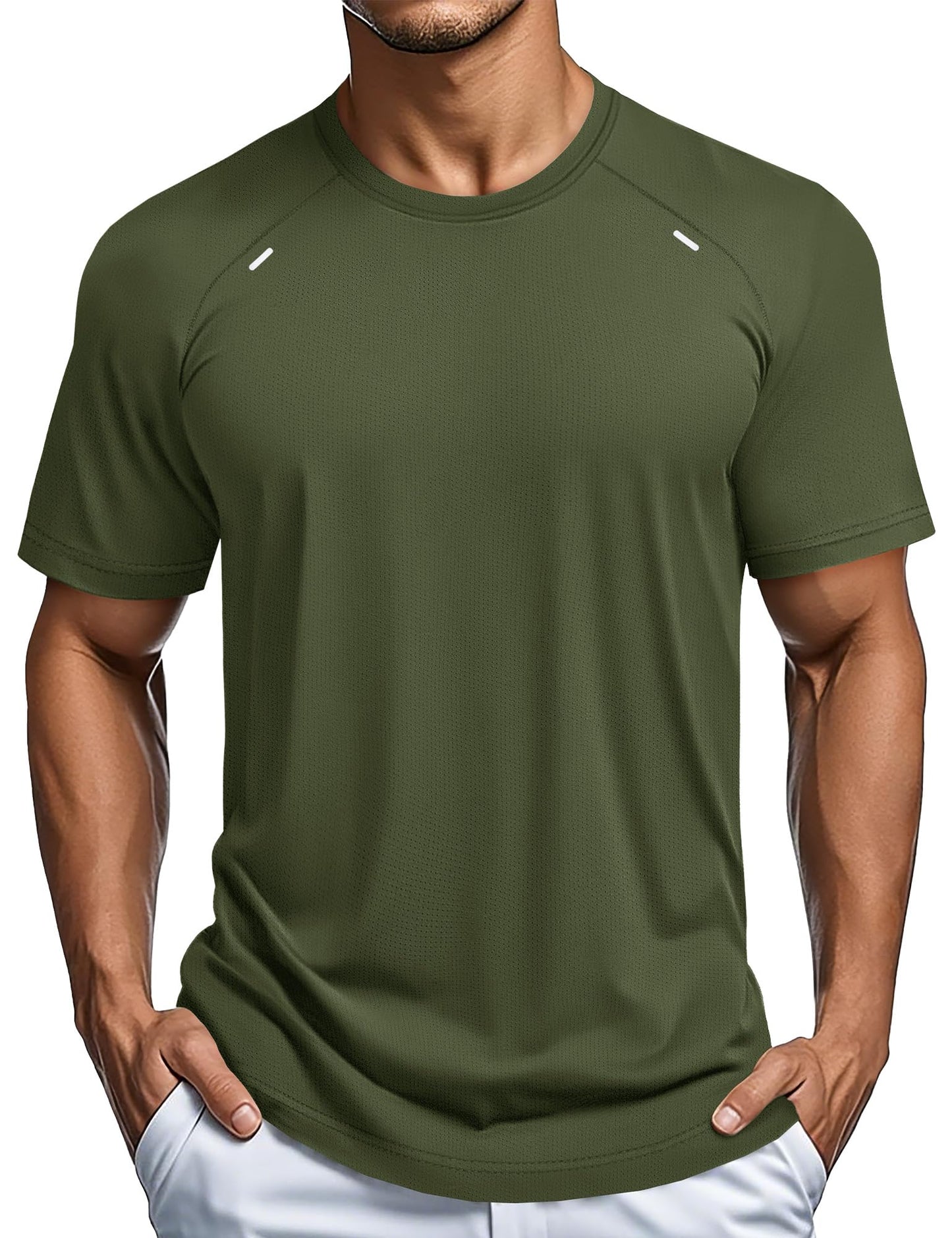 MAGCOMSEN Men's Gym Shirt Dry Fit Short Sleeve Shirts Athletic Running Lightweight Fitted T-Shirt Casual Performance Tee Army Green M