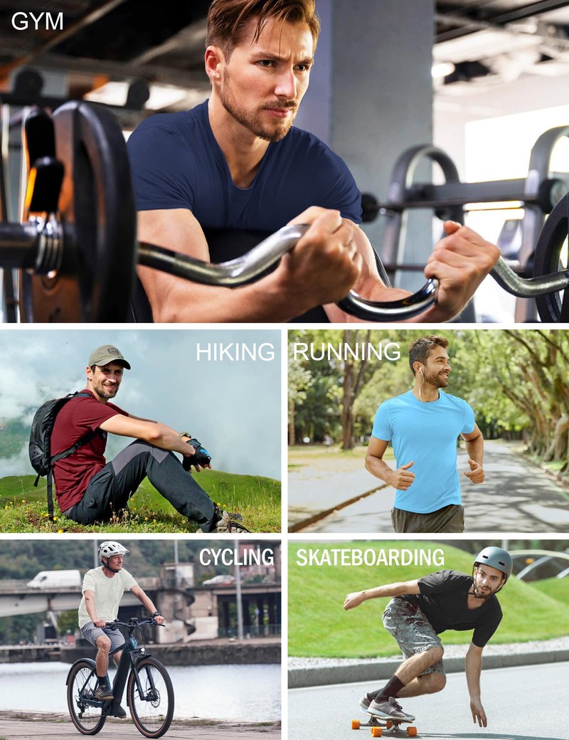 HOPLYNN 5 Pack Men's Dry Fit Workout Gym T Shirts, Short Sleeve Active Running Athletic Tee Tops 1 Black 1 Blue 1 Gray 1 Navy Blue 1 Wine XX-Large