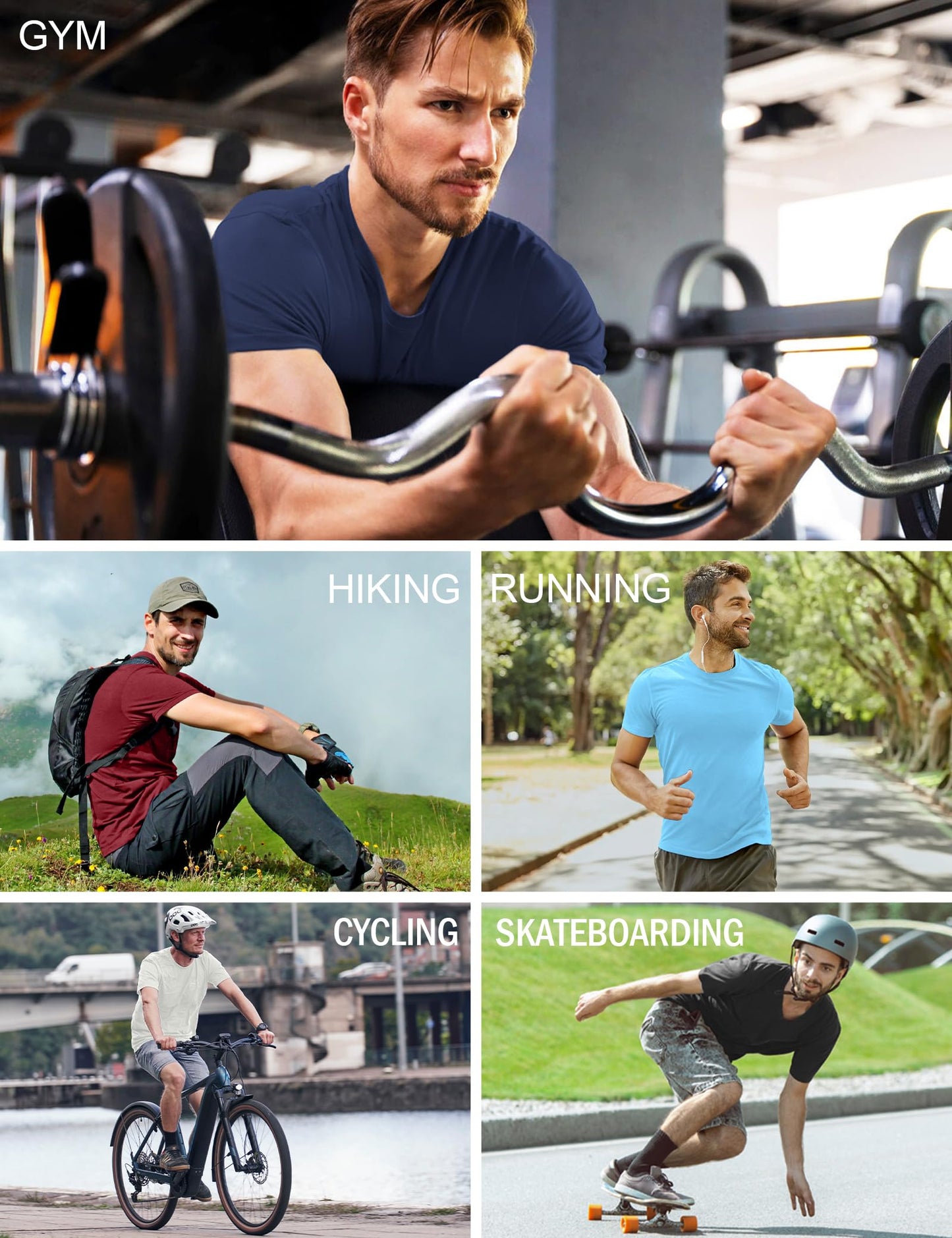 HOPLYNN 5 Pack Men's Dry Fit Workout Gym T Shirts, Short Sleeve Active Running Athletic Tee Tops 1 Black 1 Blue 1 Gray 1 Navy Blue 1 Wine X-Large