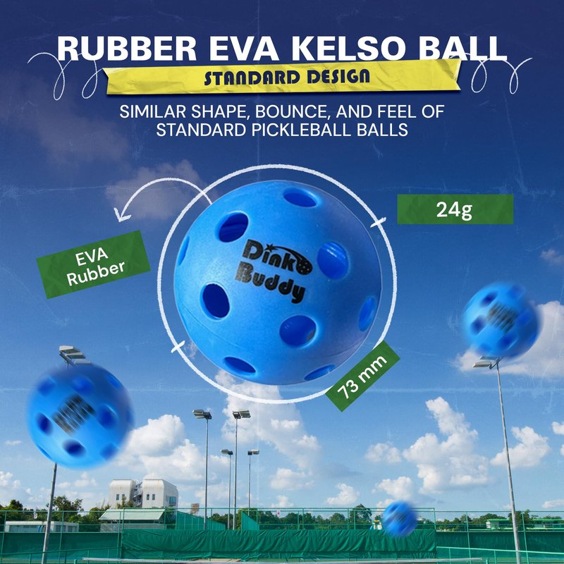 Dink Buddy - 2-in-1 Pickleball Trainer Set, Pickleball Gifts with 4 Kelso Balls (2 Foam Trainer + 2 Rubber Standard Size), 2 PickleDojo Paddles, & 1 Drawstring Backpack