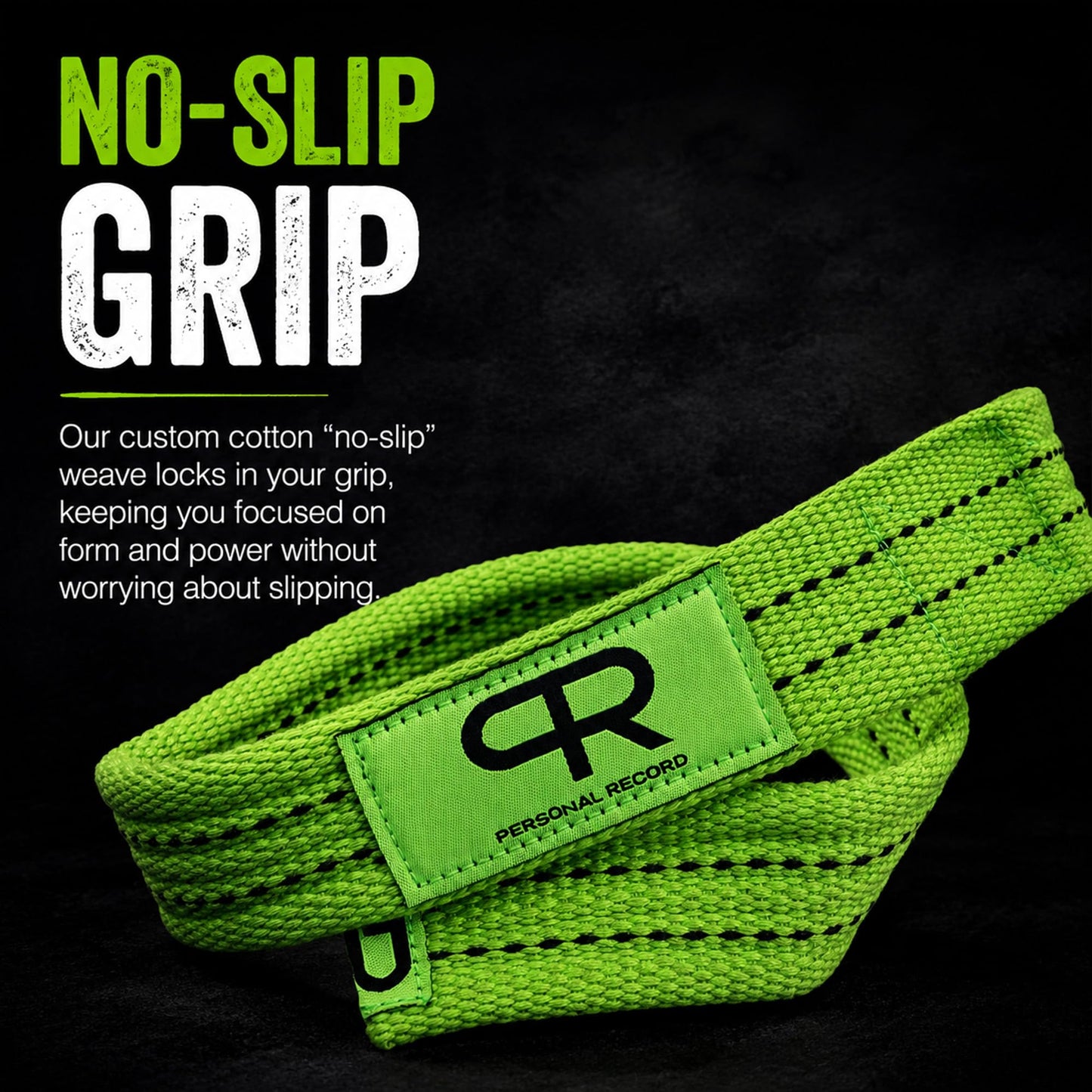 PR Lifting Straps for Weightlifting – Heavy Duty Deadlift Straps with Extra Thick Material for Grip & Wrist Support – Gym Wrist Straps for Powerlifting, Bodybuilding, Strength Training (Neon)