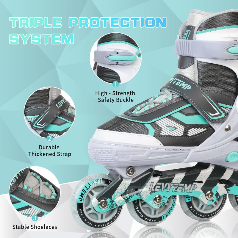 LEVYTEMP Adjustable Inline Skates for Kids and Adults, Outdoor Beginner Roller Skates with All Light Up Wheels for Girls, Boys, Men and Women