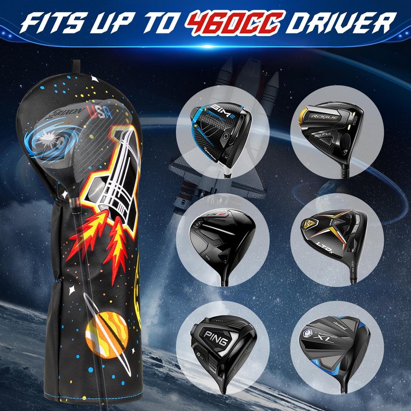 LZFAN Golf Club Head Cover Golf Head Cover Driver Fairway Hybrid Club Head Cover Wood Headcover Embroidered Planets (Driver)