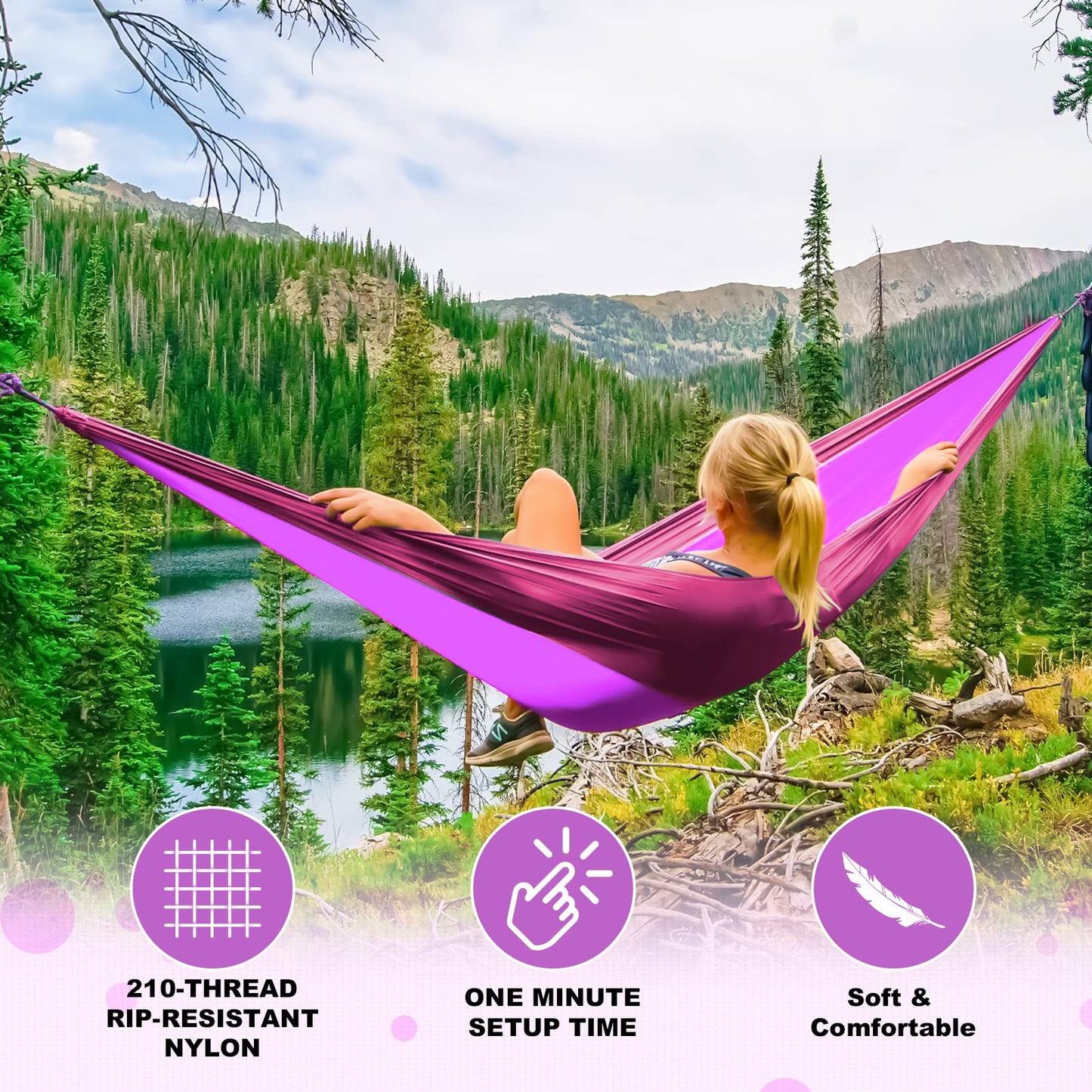 SZHLUX Camping Hammock Double & Single Portable Hammocks with 2 Tree Straps, Great for Hiking,Backpacking,Hunting,Outdoor,Beach,Camping