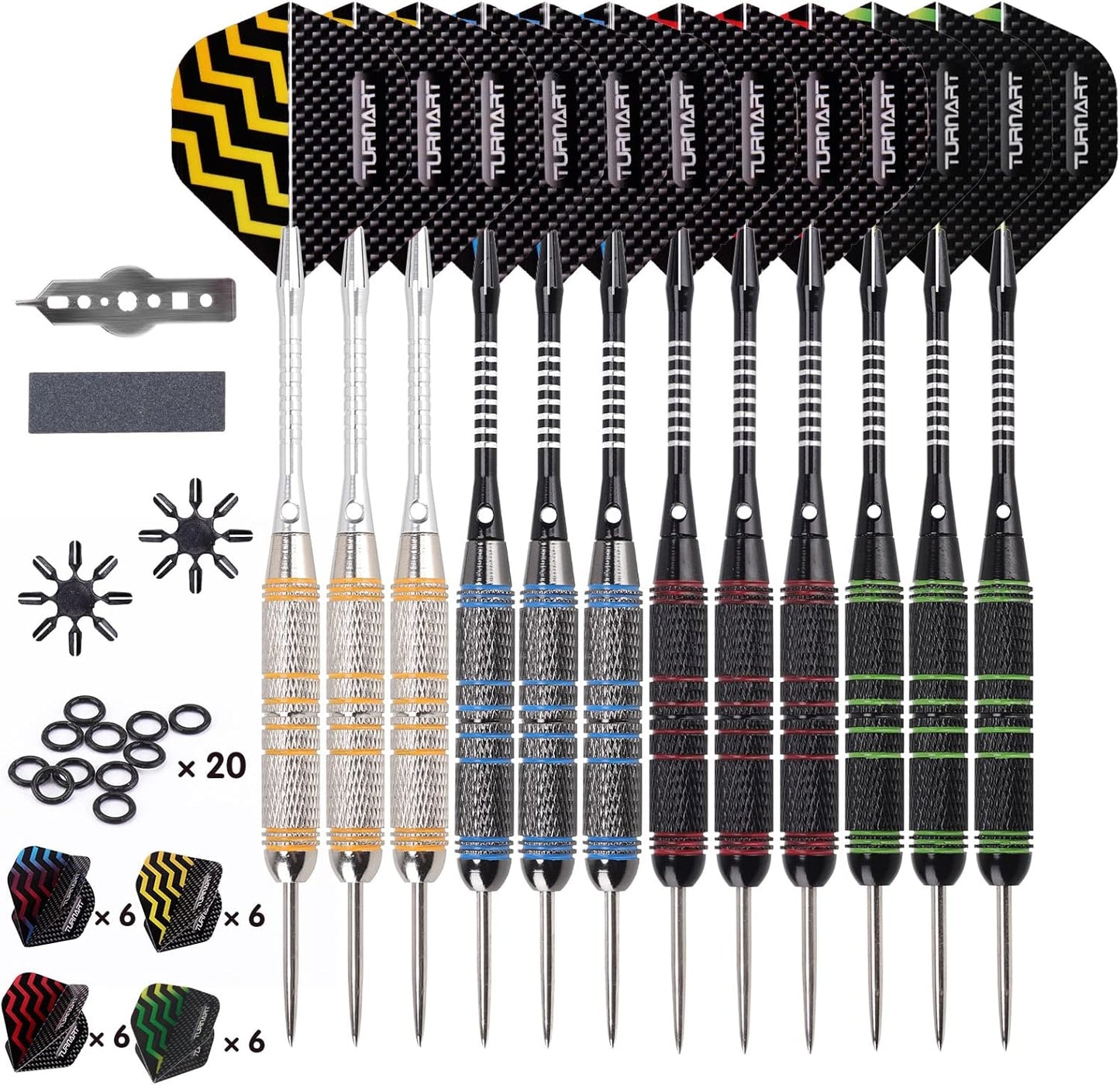 Turnart Steel Tip Darts Set - Professional 12-Piece Metal Darts with 24g Weight & Extra Flights | Durable Aluminum Shafts
