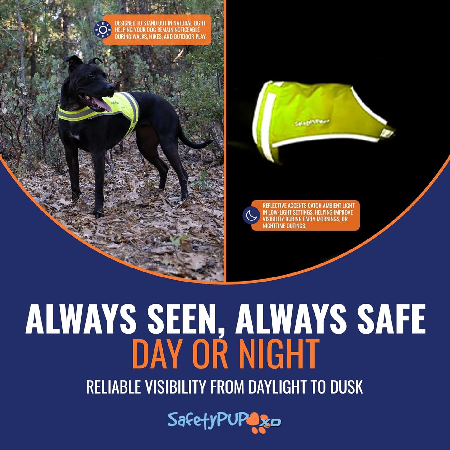 SafetyPUP Dog Vest | Reflective Hi-Visibility Fluorescent Yellow | Mid Back Coverage for Safety