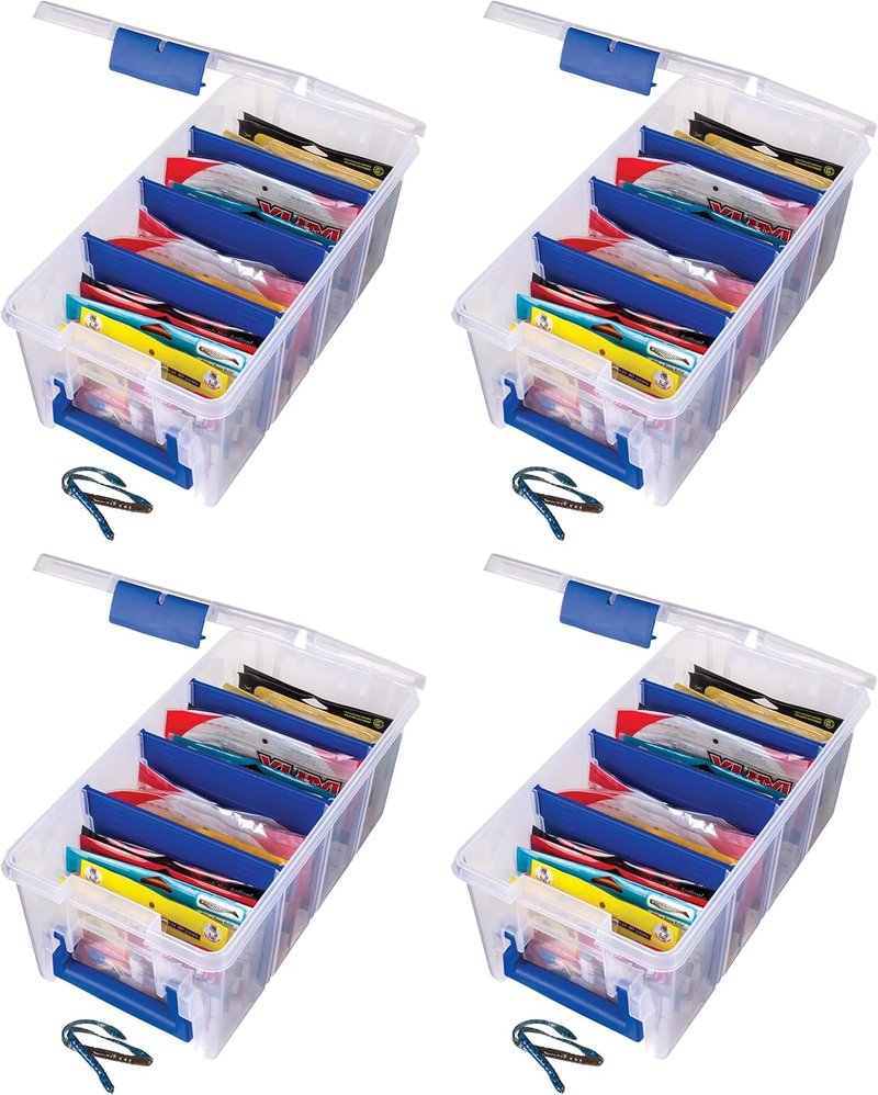 Flambeau Outdoors Fishing Organizer - Clear Soft Lure Storage with Anti-Rust Dividers | Pack of 4