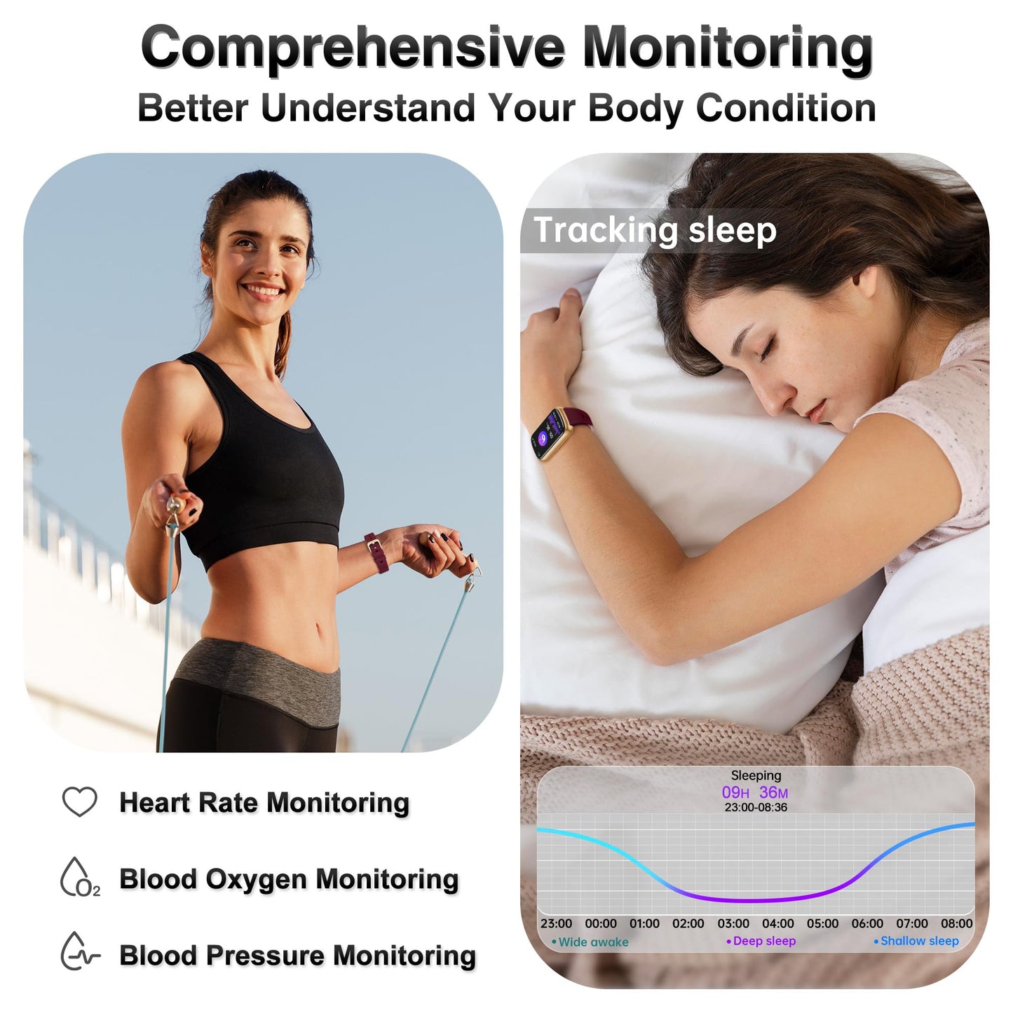 Health Fitness Tracker, Smart Watch with 24/7 Heart Rate Blood Pressure Blood Oxygen Monitor, Sleep Tracker, Calories & Step Tracker, IP68 Waterproof Activity Trackers for Android&iPhone Women Men