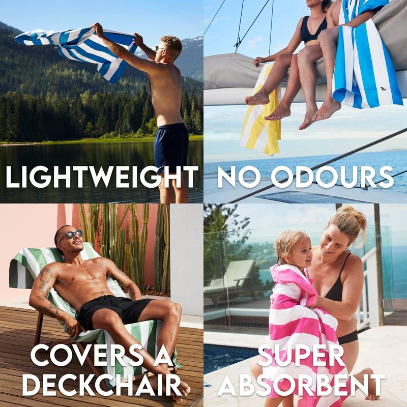 Dock & Bay Beach Towel - Quick Dry & Sand Free - Extra Large Cabana Design | Bondi Blue (200x90cm)