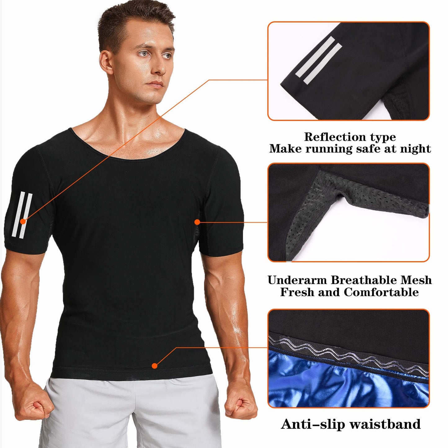LMCOB Sauna Shirt for Men Sauna Sweat Vest Workout Heat Trapping Compression Shirt Weight Loss Mens Sauna Suits Shirt with Relective Tape(LYBH60041-01-M)
