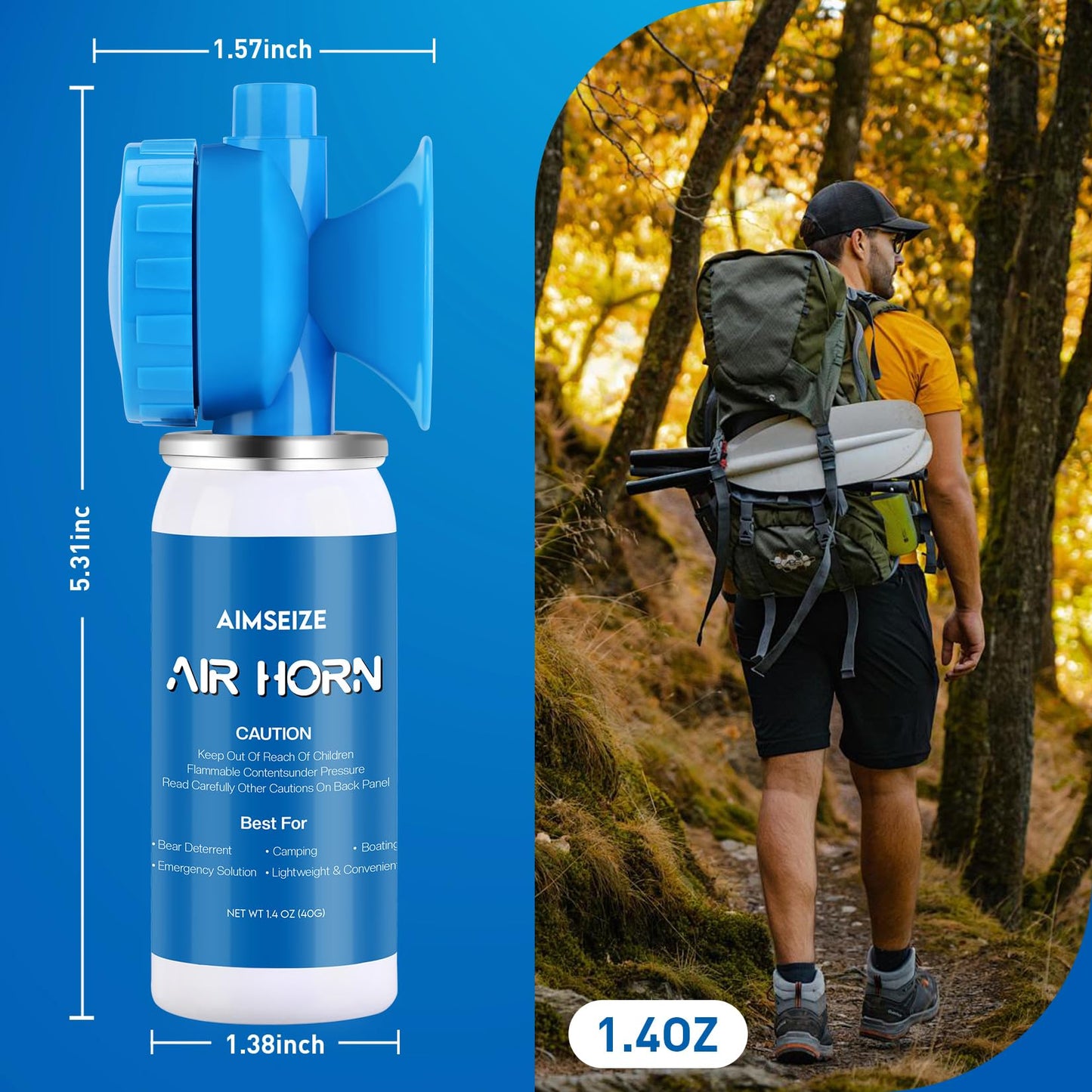 AIMSEIZE Air Horn Bear Horn: Air Horns For Safety Boat Horn For Self Defense - 115dB Heard Up to 0.5-Miles Away (1 Pack)