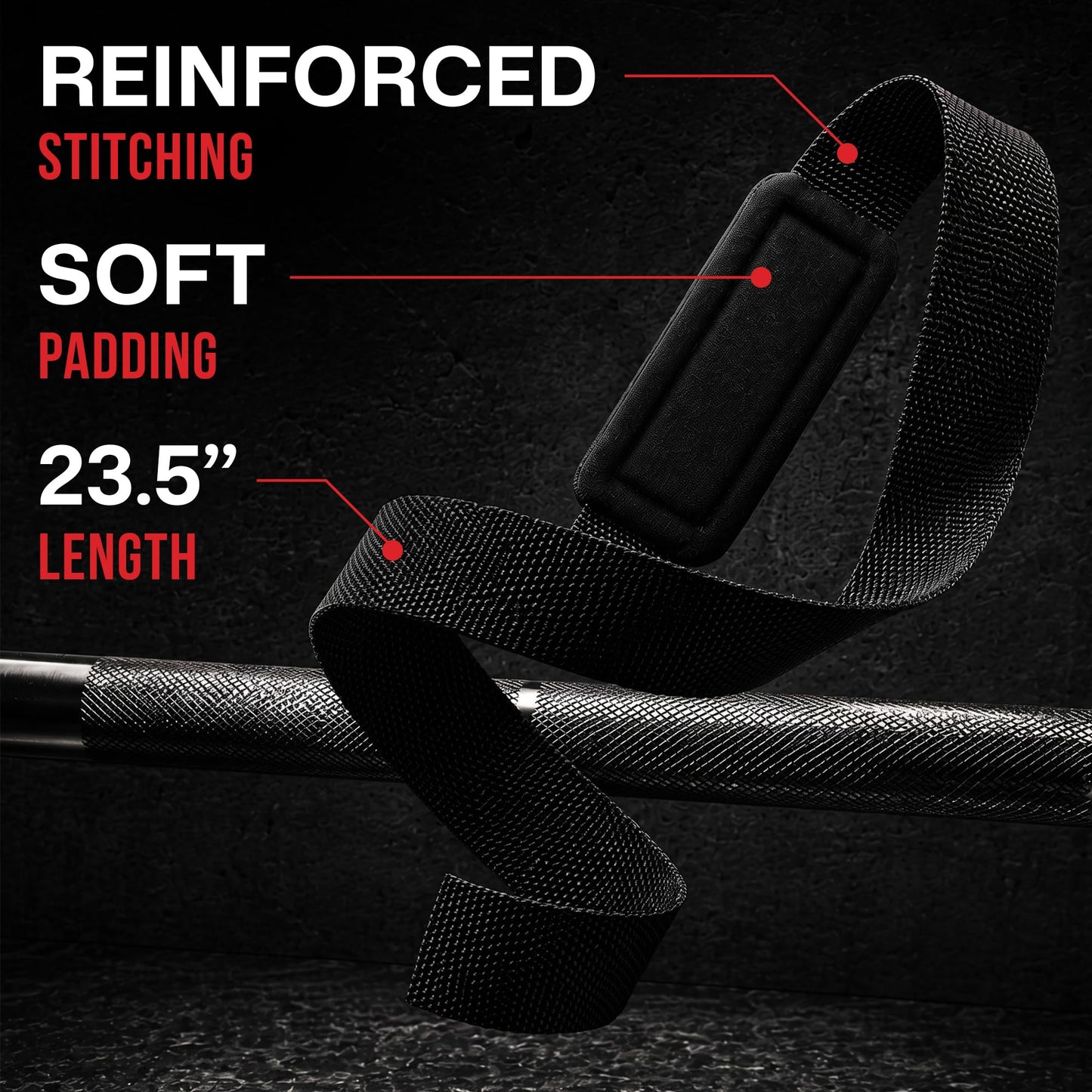 Rip Toned Lasso Lifting Straps for Weightlifting, 23¼" Padded, All-Black