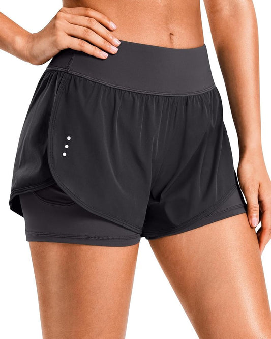 Women's Running Shorts - 2 in 1 High-Waisted Athletic Gym Shorts with Zipper Pocket | Spandex Yoga Wear