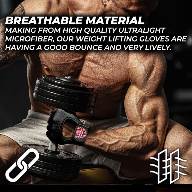 FIGHTSENSE Workout Gloves - Non-Slip Silicon Padded Palm, Breathable Weightlifting & Gym Gloves for Men & Women | Lightweight Design