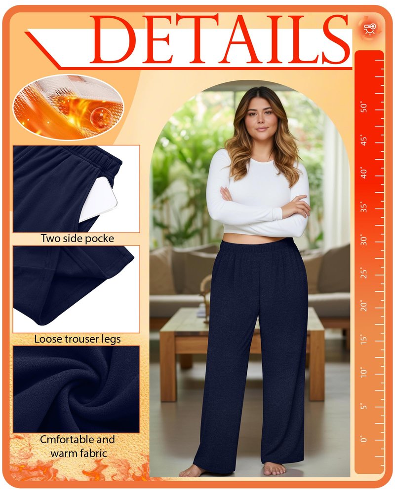 Velvelhall 3 Pack Women's Plus Size Fleece Sweatpants Thermal Wide Leg Elastic Baggy Jogger Warm Pants Winter with Pockets(Black, Dark Gray, Navy Blue,XX-Large)