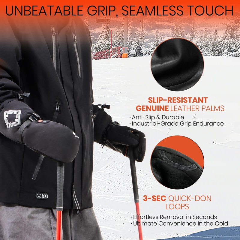 SURGOAL Heated Gloves for Men, 158°F Heating & 8H Battery Life, 7.4V Rechargeable Heated Mittens for Women, Leather Waterproof & Touchscreen Ideal for Winter, Hunting, Motorcycle (Black, M)