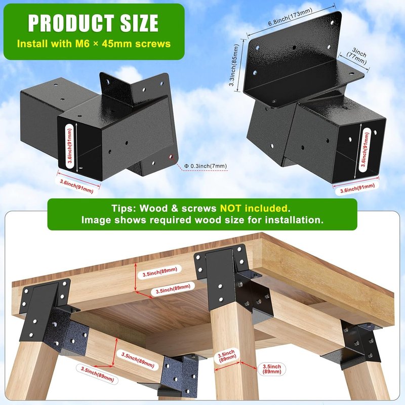 BeneLabel 4-Pack Heavy Duty 4x4 Compound Angle Brackets - Perfect for Deer Stands, Tree Houses & Play Sets