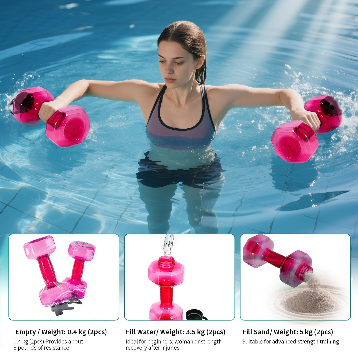 YOTAN Water Dumbbells Set, 2 PCS Water Weights for Pool Exercise, Pool Weights for Water Exercise Resistance, Aquatic Exercise Equipment for Aqua Therapy, Pool Fitness, Weight Loss
