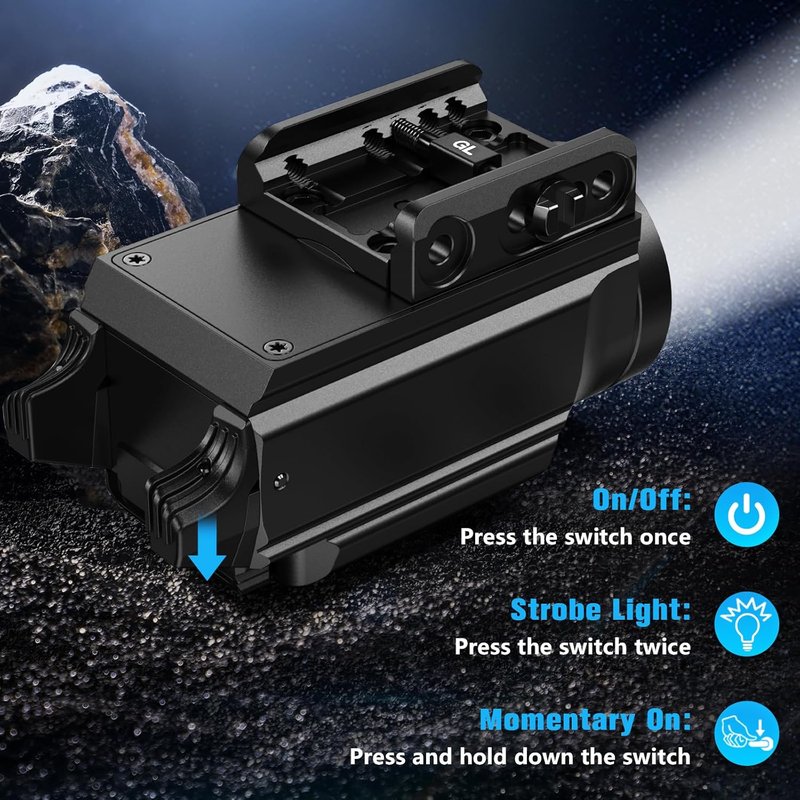 1000 Lumens Green Beam Pistol Light - Compact Tactical Flashlight with Strobe & USB Rechargeable Aluminum | Adjustable Picatinny Rail