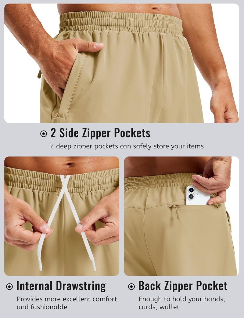 Men's Athletic Workout Shorts - Quick Dry Gym Running Shorts with Zipper Pockets | 7" Casual Hiking Shorts
