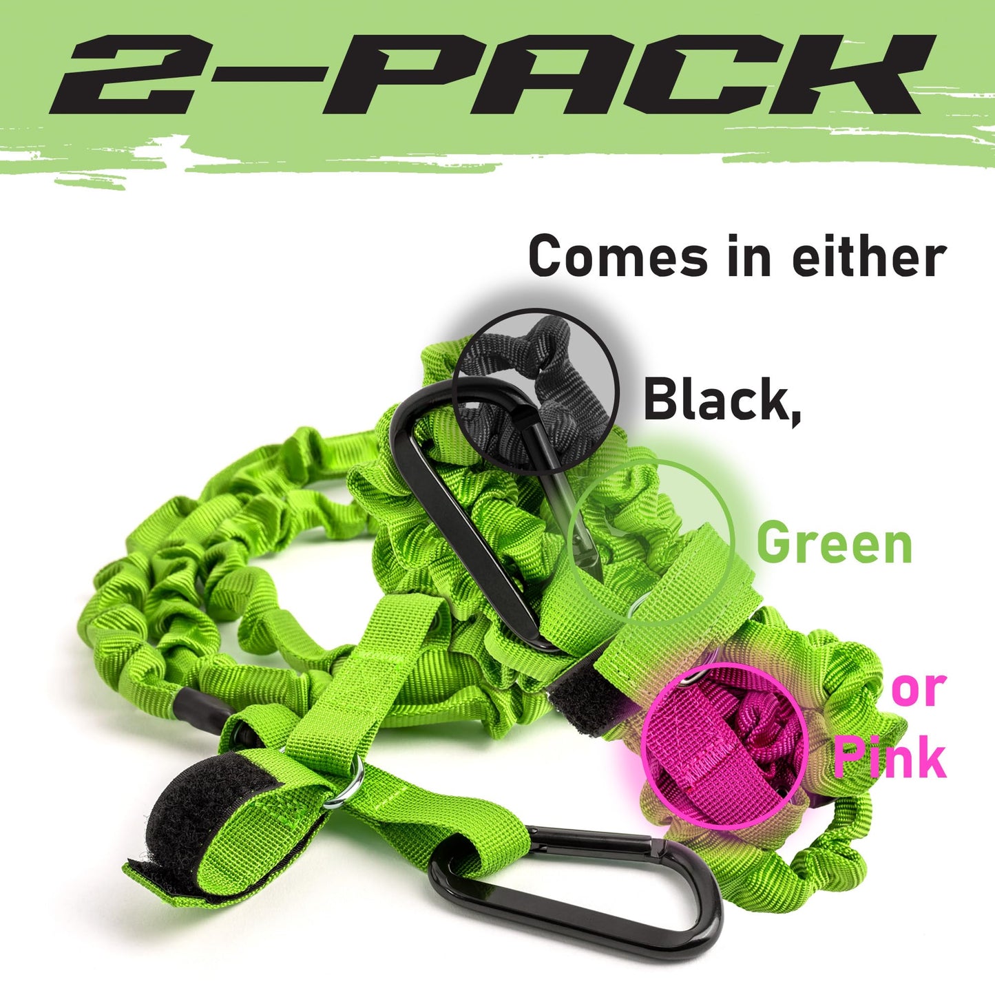 Gradient Fitness 2 Pack Kayak Paddle Leash, 5-8 Feet Stretchable Paddle Strap with Carabiner Secure Leash Lanyard Rope for SUP Kayak Canoe Paddle Fishing Pole Rod (Green)