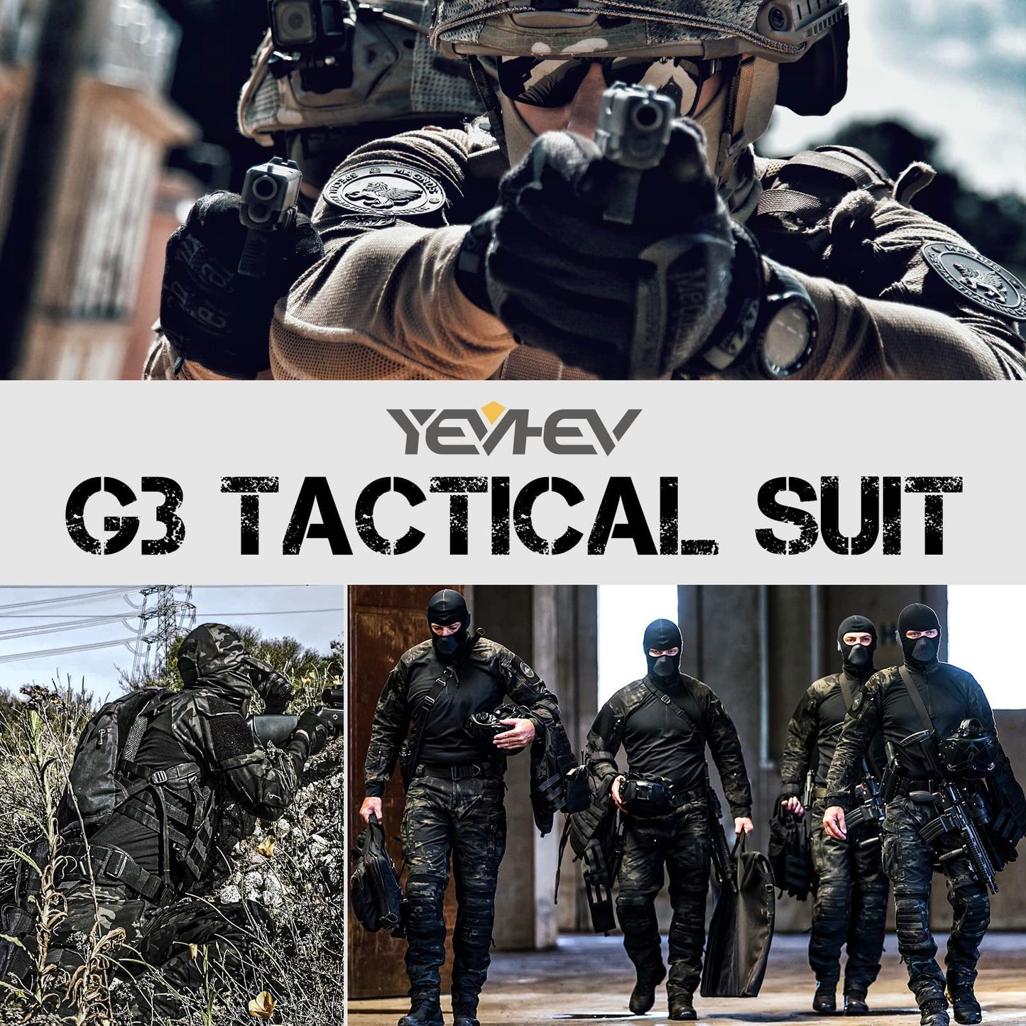 YEVHEVE G3 Camouflage Shirt with Elbow Pads for Men Tactical Hunting Uniform Paintball Gear