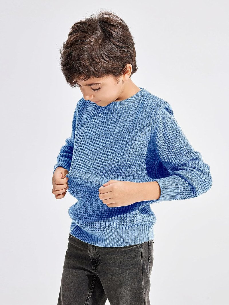Boys Casual Pullover Sweater - Chunky Crewneck Waffle Knit Jumper | Sizes 4-14 Years