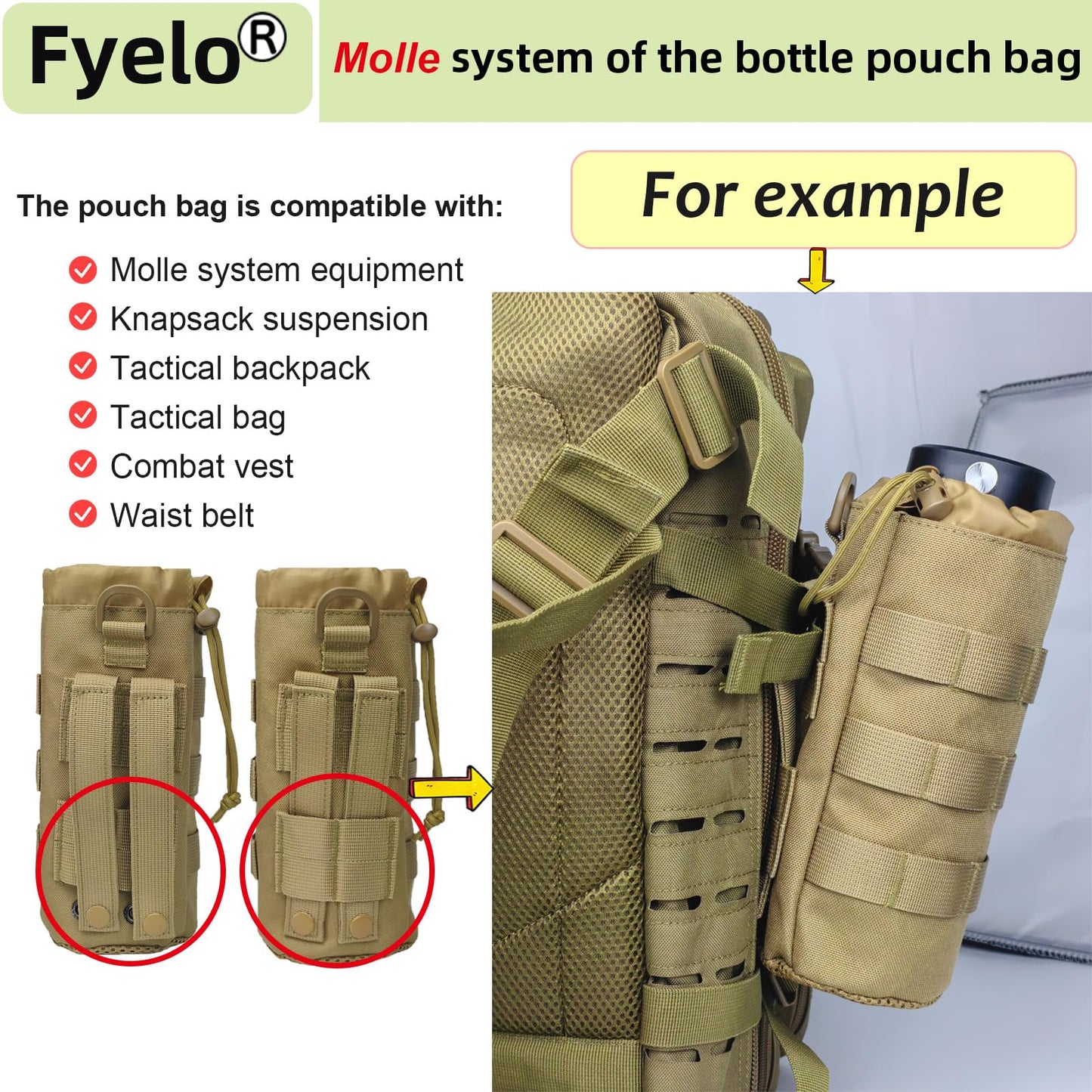 Tactical MOLLE Bottle Pouch Basic Style & Enhanced with Shoulder Strap