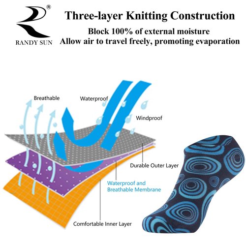 RANDY SUN Slim Waterproof Socks, Women Men Breathable Moisture Wicking Ultra Thin Running Hiking Cycling Fishing Golf Ankle Socks Gift, 2 Pairs-Sky&Black-No Show socks,Medium