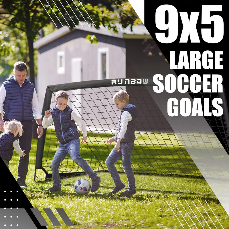 RUNBOW 9x5 ft Portable Kids Soccer Goal for Backyard Adult Junior Large Practice Soccer Net with Carry Bag (9x5FT, 1 Pack, Black)