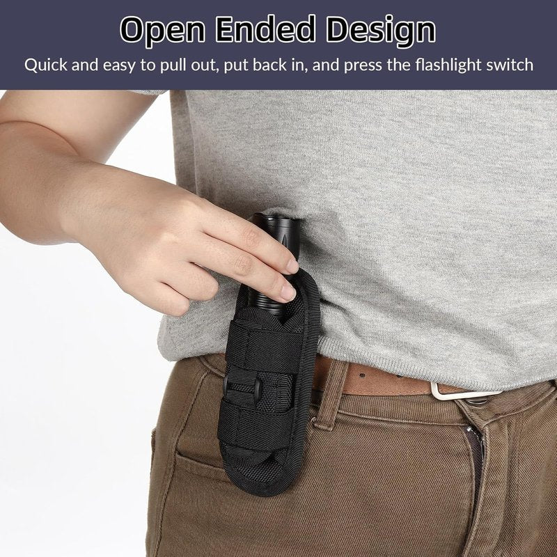Tactical Flashlight Pouch - Rotatable Nylon Holder for Duty Belt | 360° Carabiner Clip for Police & Security