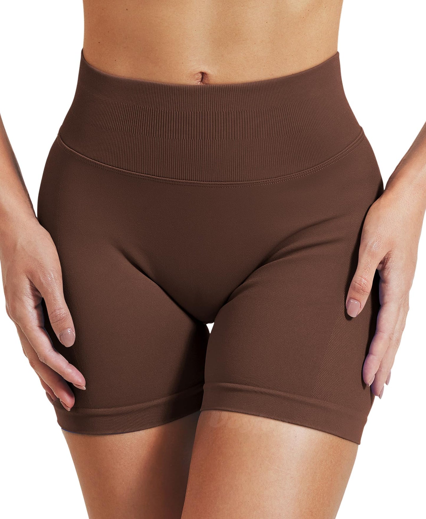 VOYJOY Women Workout Impact Shorts 2.5"/ 3.6"/ 4.5"/ 6" Scrunch Butt Lifting Gym Seamless Booty Biker Shorts Deep Brown