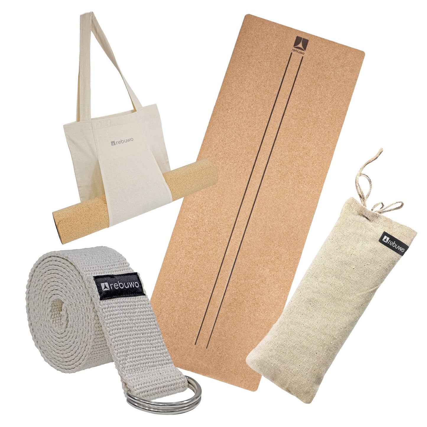 Yoga & Meditation Set Cork Yoga Mat - Beige Yoga Belt - Lavander Eye Pillow, Yoga Mat Set